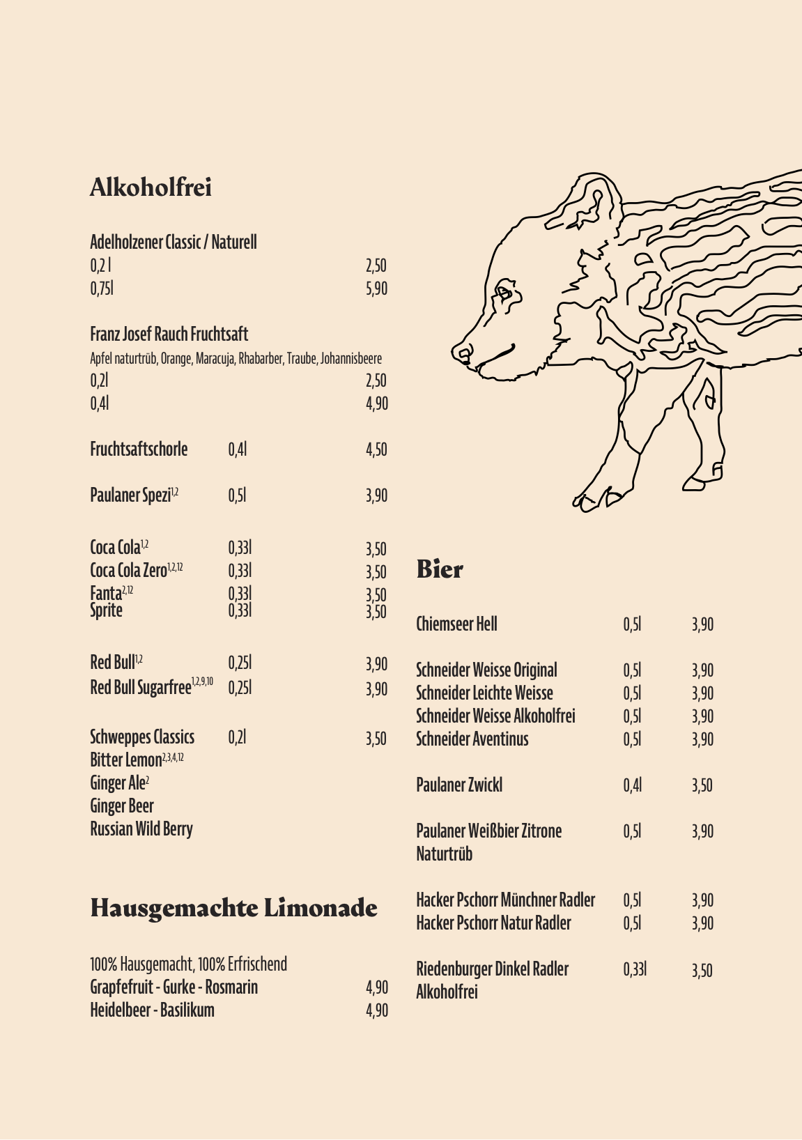 Getränkekarte Restaurant