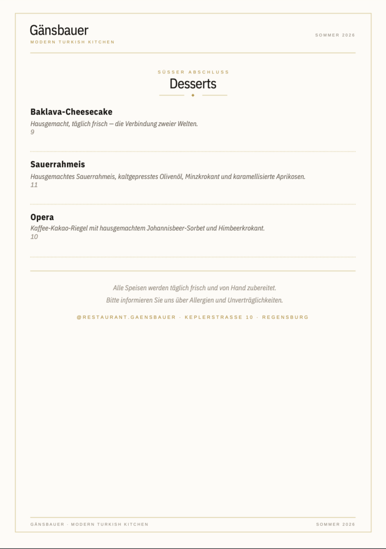 Speisekarte Gänsbauer